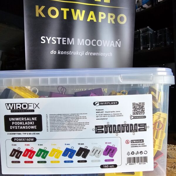 WIROFIX PDMIX160W podkładki dystansowe z uchwytem typ U 60 × 65 mm – zestaw 160 szt.