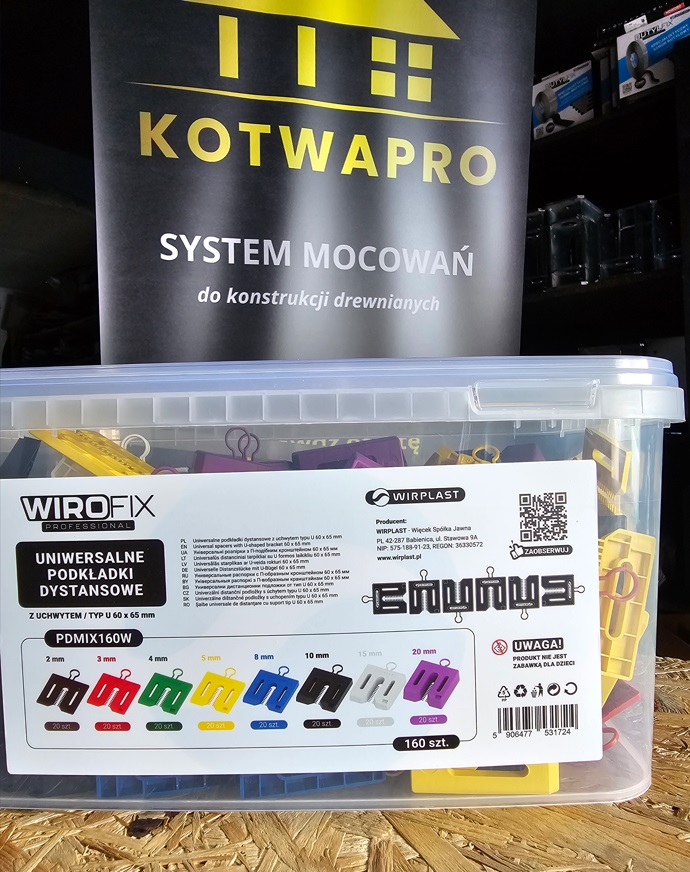 WIROFIX PDMIX160W podkładki dystansowe z uchwytem typ U 60 × 65 mm – zestaw 160 szt.