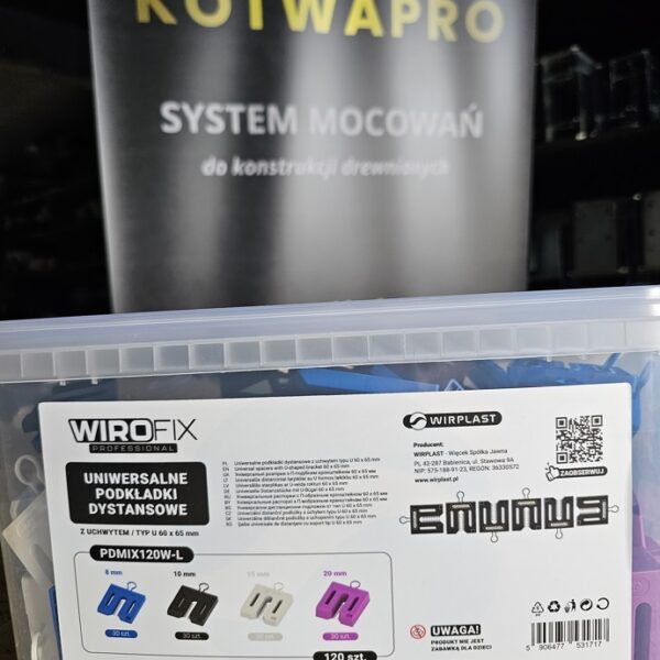 WIROFIX PDMIX120W-L podkładki dystansowe z uchwytem typ U 60 × 65 mm – zestaw 120 szt.